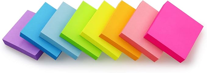 Sticky Notes 2x2 inch Bright Colors Self-Stick Pads 8 Pads/Pack 100 Sheets/Pad by WinnerAura