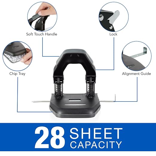 Swingline 2 Hole Punch, 28 Sheet Capacity Hole Puncher, Paper Punch, Low Effort - Image 2