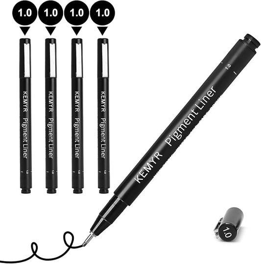 4 Micro Fine liner Drawing Art Pens Calligraphy Pens: 1.0mm Size Black Art supplies Waterproof Archival Black Ink Markers For Artists,Use for Professional Watercolor,Sketching-DeskLoop Office