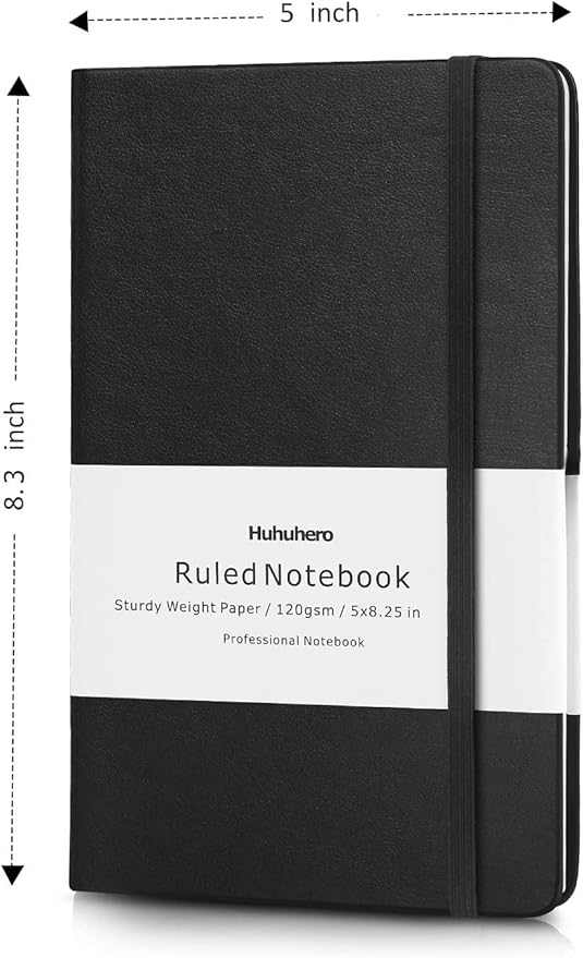 Huhuhero 10 Pack Lined Journal Notebook, 120Gsm College Ruled Thick Paper Journals for Writing, Hardcover Notebooks for Work School Business Note Taking Women Men, 5"×8.25" (10, Black)-DeskLoop Office