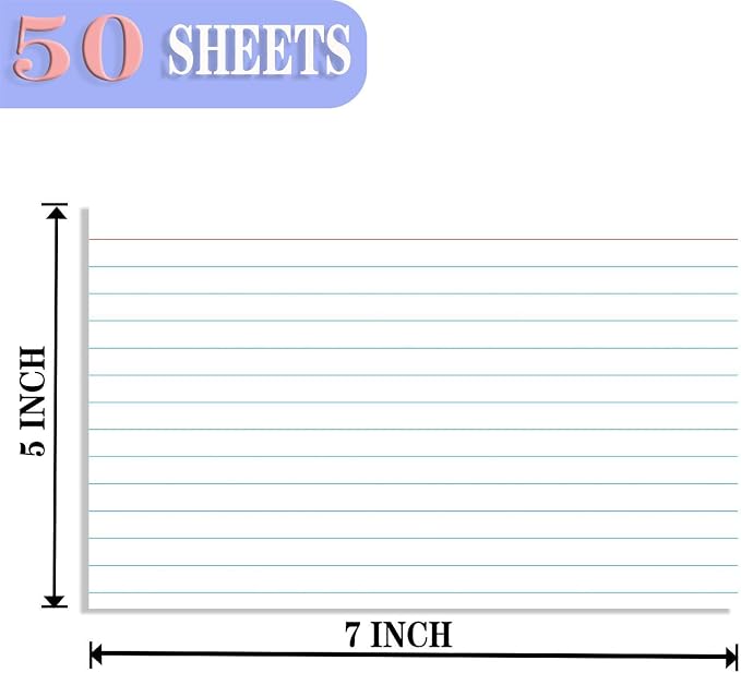 White Index Cards 5x7 Ruled, Lined Index Cards, Study Cards, Flashcards - Image 2