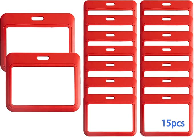 15 Pack Sliding ID Badge Holder Horizontal Hard Plastic Card Case Protector by DALMALIN