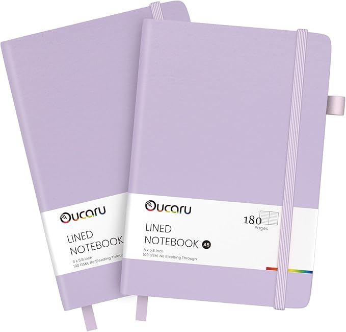 Oucaru Lined Journal Notebook, 2 Pack, 180 Pages, A5 Journals by Oucaru