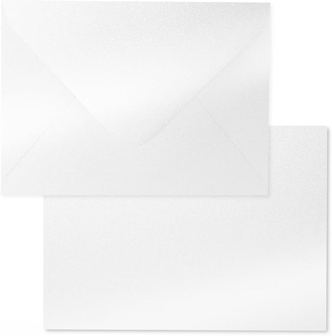 Shimmer Shiny White Envelopes 5.25 x 7.25 inches 100 PCS, Goefun A7 Euro V Flap by Goefun
