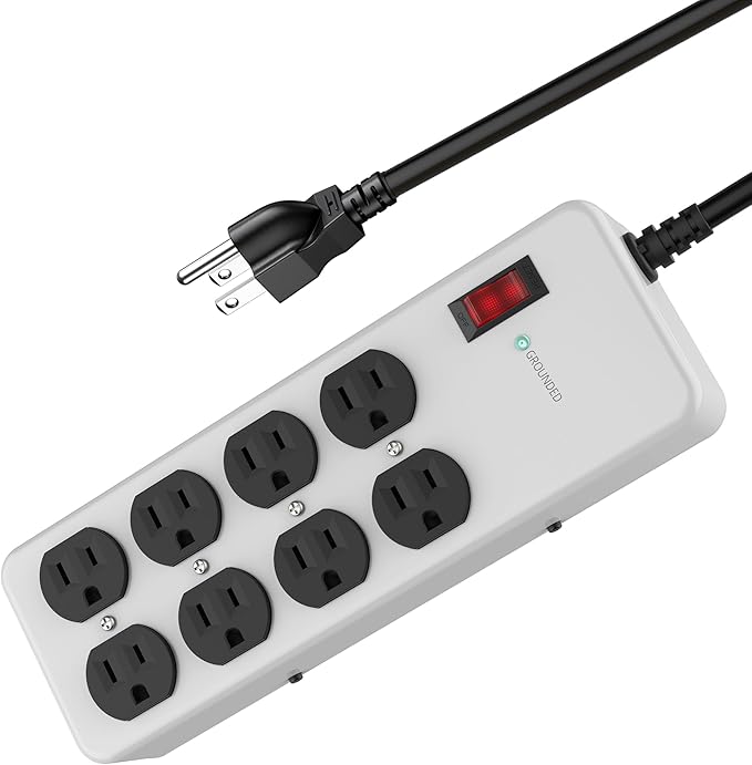 Heavy Duty Power Strip,Industrial Heavy Metal Case Surge Protector,8 AC Outlets,15Amp,2700 Joules,Protected' Indicator,14 Gauge Cord (Grey, 6FT Length)-DeskLoop Office