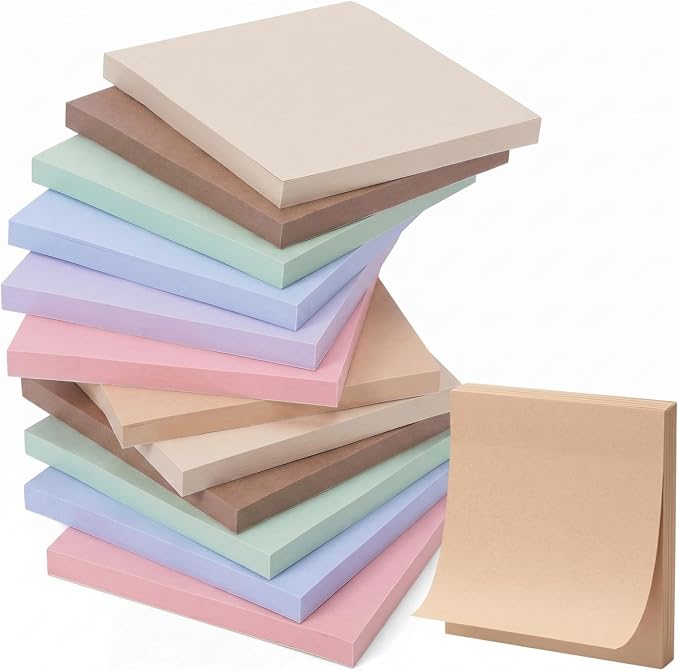 Thenshop 12 Pads Morandi Pastels Sticky Notes 3''x3'', Self Stick Notes Pads by Thenshop