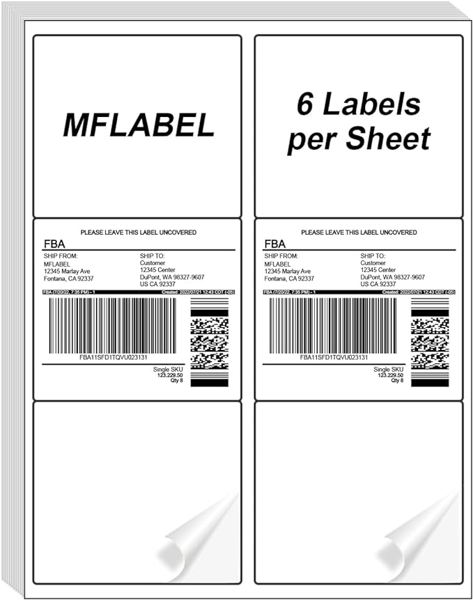 MFLABEL 3-1/3" x 4" FBA Shipping Labels - 6-UP on 8.5x11 Sheet, 100 Sheets (600 Labels) | Easy Peel & Pop-Out Design for Laser & Inkjet Printers | Address Labels for Amazon FBA, UPS, FedEx-DeskLoop Office