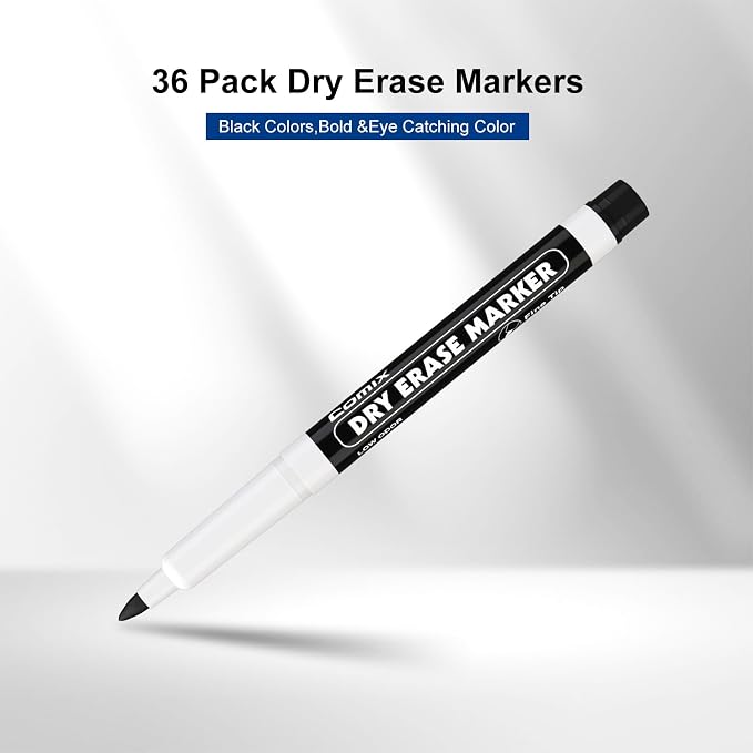 Comix Fine Tip Dry Erase Markers, Low Odor Whiteboard Markers, 36 Bulk Black - Image 2