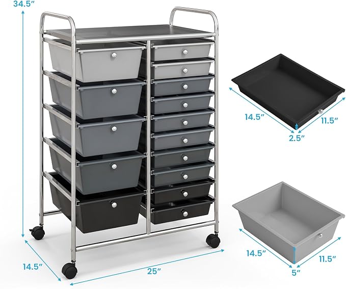GLACER 15 Drawers Rolling Cart, Storage Cart - Image 3
