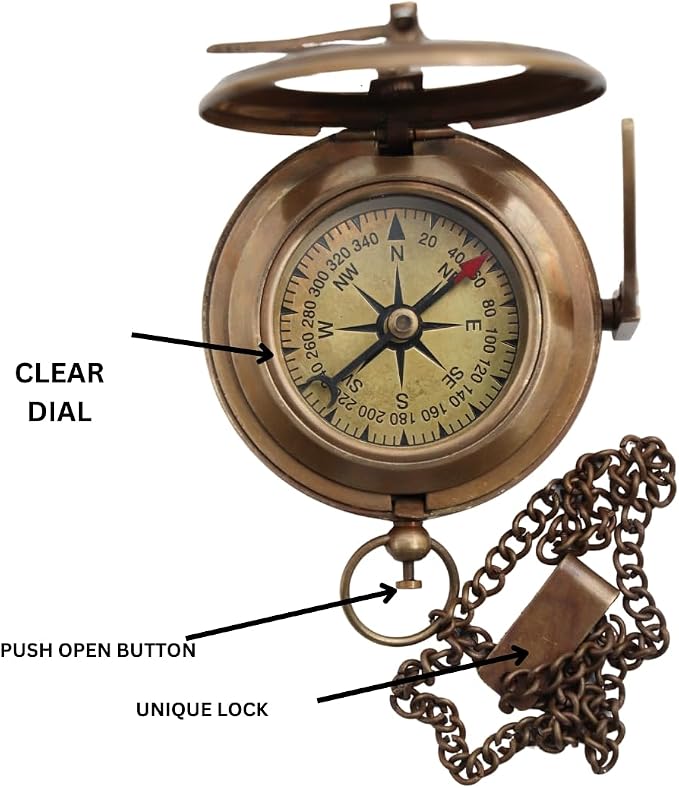 Handcrafted Vintage Brass Sundial Compass – Antique Nautical Sun Clock - Image 2