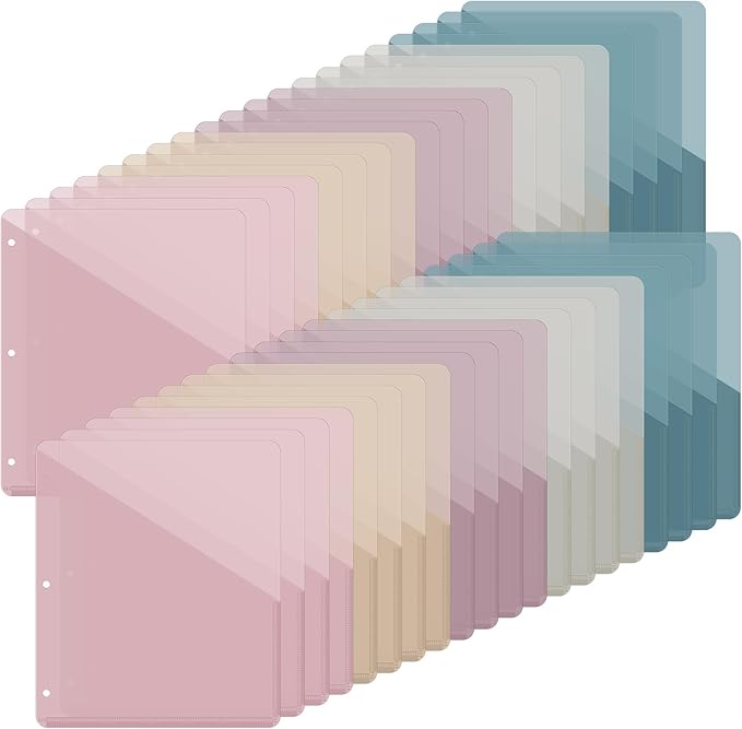 Maitys 50 Pack Binder Pockets 3 Hole Punch Clear Plastic Document Folders by Maitys