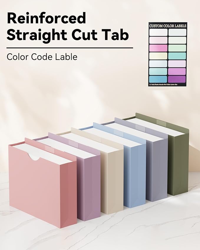 ANSOOK Plastic Manila File Folders Letter Size, 12 Pack Expanding File Jackets - Image 5