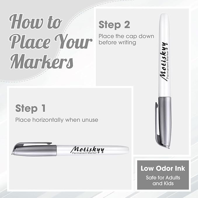 180 Pcs Metallic Permanent Markers Bulk Fine Point Metallic Markers Pens for Fabric, Black Paper, Cards, Scrapbook, Wood, Plastic, Canvas, Mugs, DIY Art Crafts, Etc (Silver)-DeskLoop Office