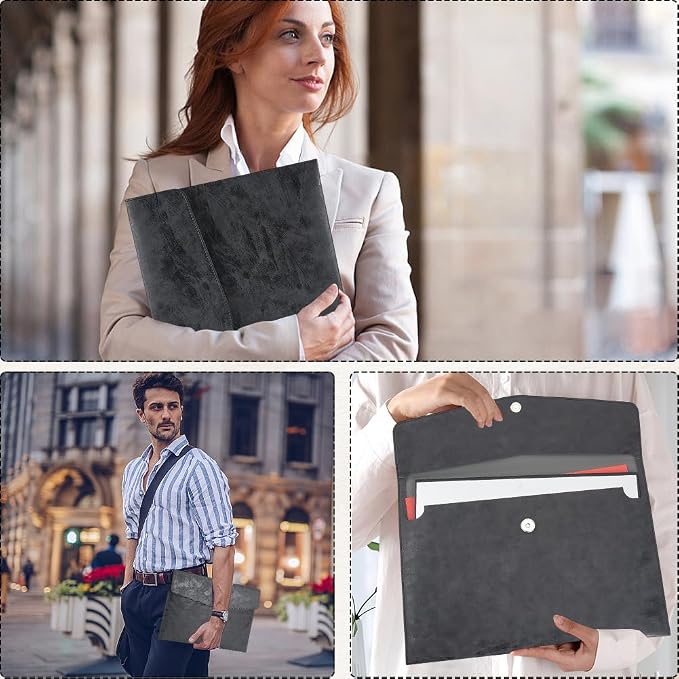 A4 PU Leather File Holder Document Folder Black Thin Waterproof Portfolio - Image 5