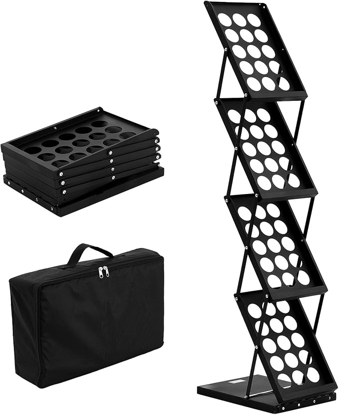 VEVOR Foldable Magazine Display Rack, 4-Tier Brochure Literature Display Stand, Portable Catalog Brochure Holder Stand with Carrying Bag for Office Trade Show Exhibitions, 4 Pockets-DeskLoop Office