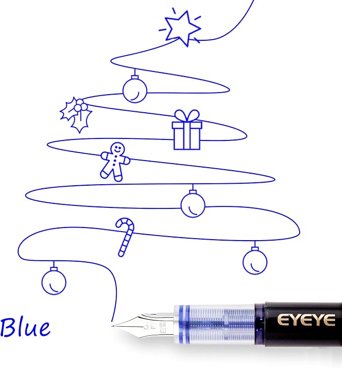 EYEYE Fountain Pens for Writing, 8 Pack Blue Fine Point Pens Disposable - Image 4