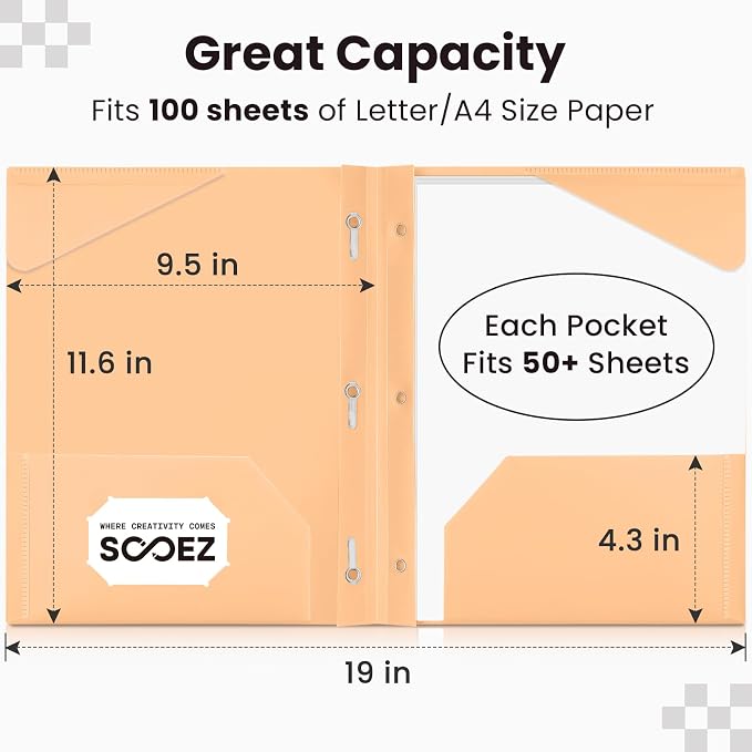 Sooez Plastic Folders with Pockets and Prongs, 6 Pack Pocket Folders with Prongs - Image 4