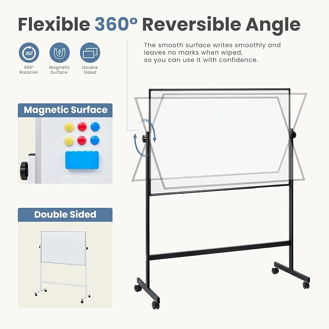 DUMOS Rolling Whiteboard Double Sided 46 x 32 Inches, Magnetic White Board Dry - Image 3