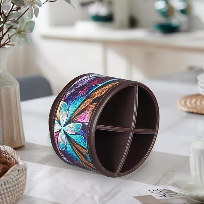 Rotating Pen Holder for Desk, Leather Pencil Pen Organizer Remote Control Holder Table Desktop Nightstand Organizer Caddy Storage, Office Desk Organizers And Accessories 5.5x5.5x4.0 Inch-DeskLoop Office