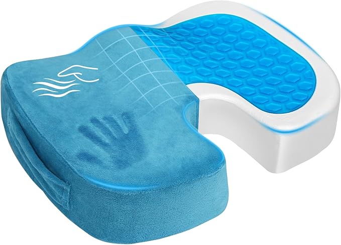 Gel Seat Cushion for Car Office - Memory Foam Pain Relief Chair Pillow Cushions - Tailbone Sciatica Coccyx Butt Lumbar Support Pad for Sitting Driving Traveling, Velvet, Blue-DeskLoop Office