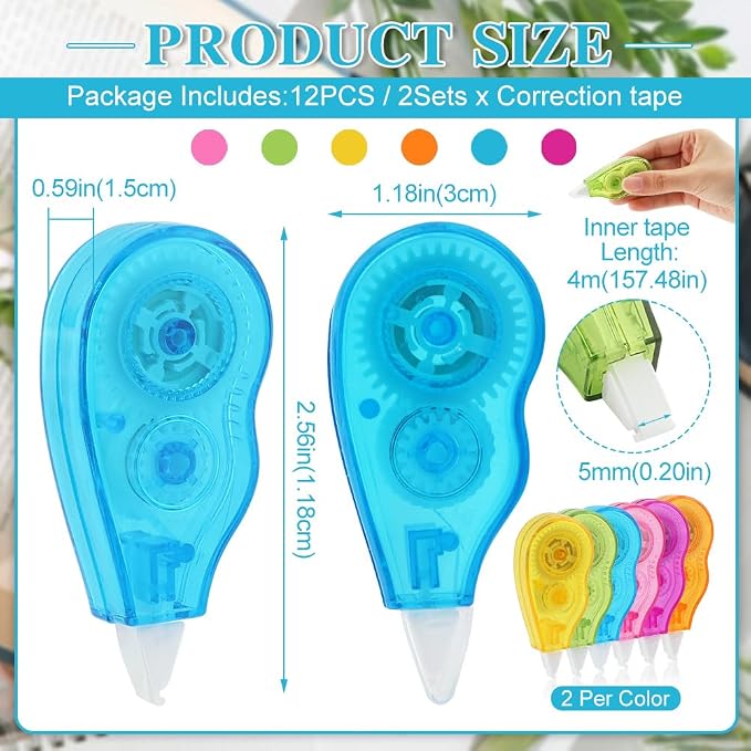 12pcs/2sets White Out Correction Tape, Portable Mini White Out Tape Whiteout - Image 2