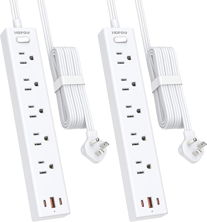 2 Pack Power Strip Surge Protector, 10 Ft Ultra Thin Flat Plug Extension Cord, Surge Protector with 5 Outlets & 3 USB Ports (2 USB C), 1700 Joules, 3-Prong, Wall Mount for Home Office Dorm, White-DeskLoop Office