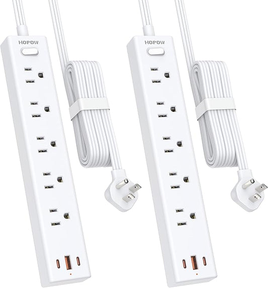 2 Pack Power Strip Surge Protector, 10 Ft Ultra Thin Flat Plug Extension Cord, Surge Protector with 5 Outlets & 3 USB Ports (2 USB C), 1700 Joules, 3-Prong, Wall Mount for Home Office Dorm, White-DeskLoop Office