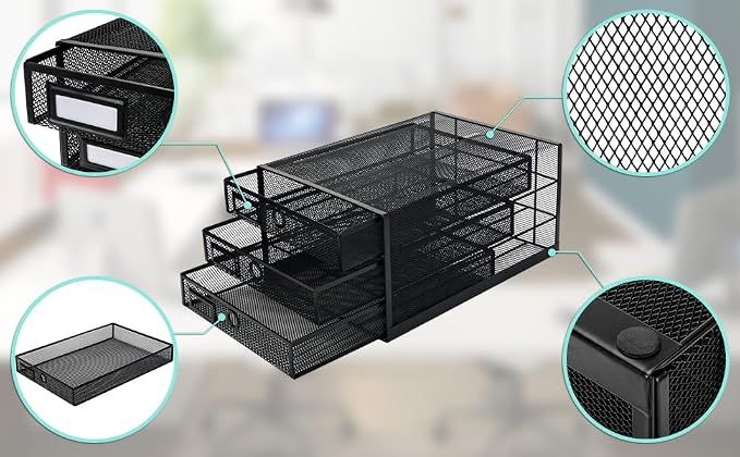 Exerz Paper Sorter 3 Drawer Wire Mesh A4 / Desk Multifunctional Desk - Image 7