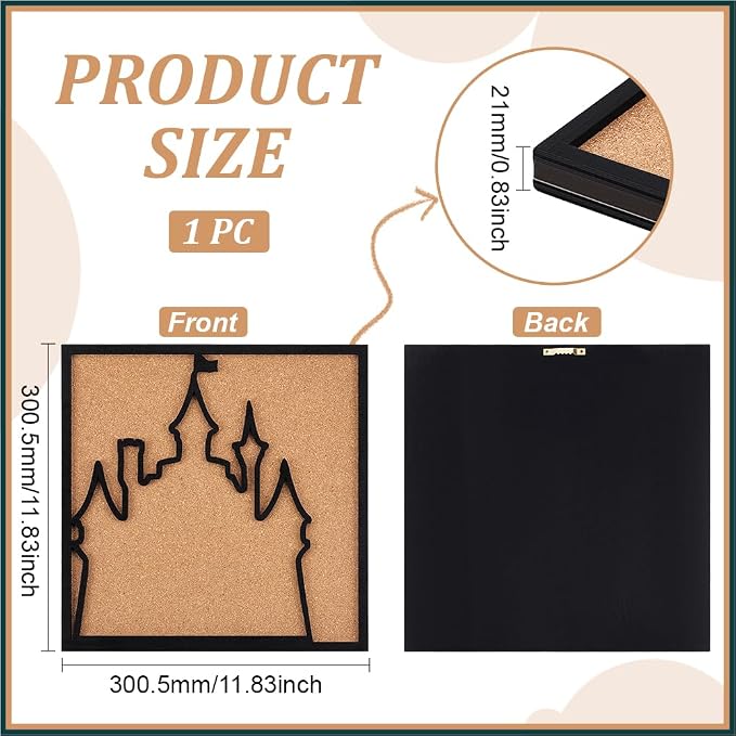 BENECREAT Square Castle Pin Board Cork Board, 11.8x11.8inch Bulletin Display - Image 2