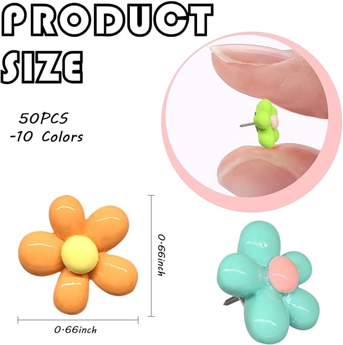 50 PCS Flower Push Pins Cute Flower Thumb Tacks Cork Board Tacks, Bulletin - Image 3