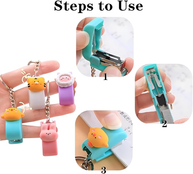 4 PCS Mini Stapler Cute Small Stapler Mini Stationery Set Pink Stapler & - Image 3