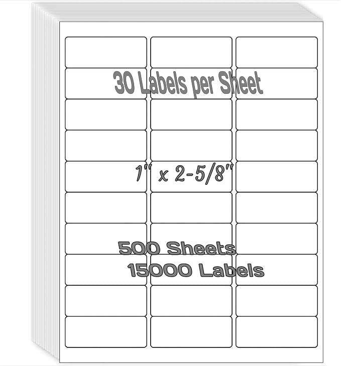 1" x 2-5/8" Shipping Address Labels 15000 Label Stickers Paper by Unknown
