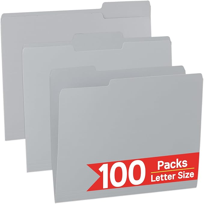 100 Packs Paper File Folder, 1/3-Cut Tabs, 8.5x11 Inch Manilla File Folders by OfficeSuppliesDirect