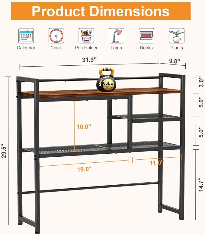 Snughome 31.9" Desk Shelf, Desktop Organizer Shelf, Desk Hutch Dorm, 3-Tier - Image 3
