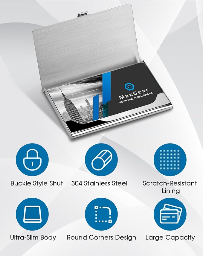 MaxGear Stainless Steel Business Card Holder, Slim Card Case, Buckle Closure - Image 4