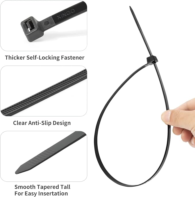 XINGO 12 inch Black Zip Ties Heavy Duty 100 PCS, 200 LBS Ultra Strong Plastic - Image 5