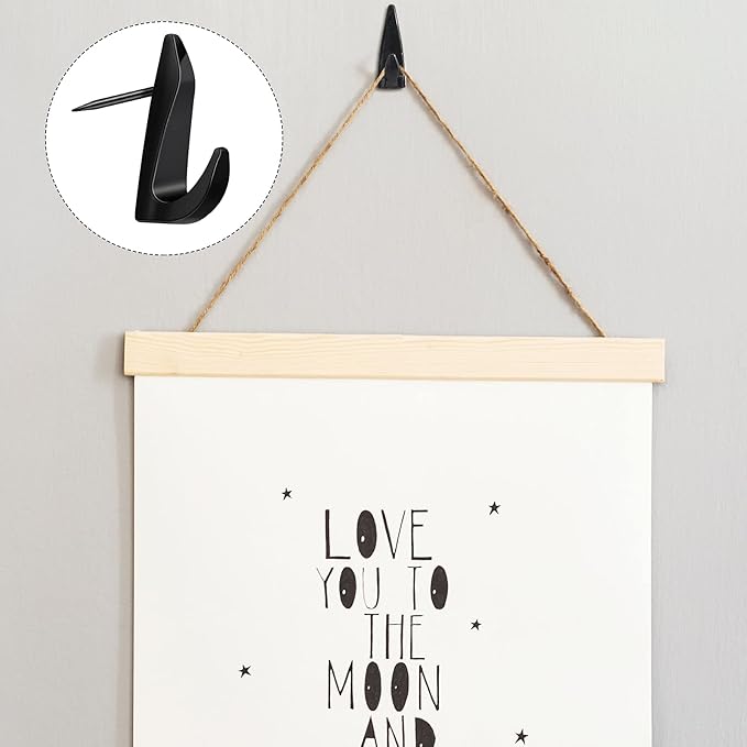 Ferraycle 30 Pieces Metal Push Pin Hangers 20 lbs Picture Hooks Zinc Alloy Thumb Tacks Hanging Hooks with Nails for Home Office Fabric Wall Wooden Board (Black)-DeskLoop Office