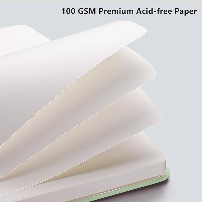 RETTACY Blank Journal Notebook, 192 Pages, A5 Medium Size (5.7'' x 8.3''), Leather Hardcover, 100 GSM Thick Paper, for Sketching, Drawing, Painting (Light Green)-DeskLoop Office