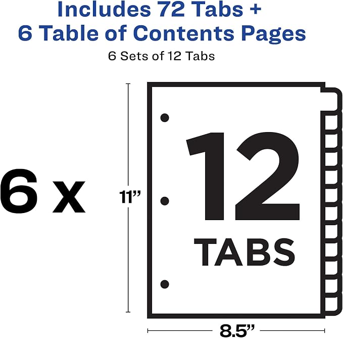 Avery 12 Tab Dividers for 3 Ring Binders, Customizable Table of Contents - Image 4