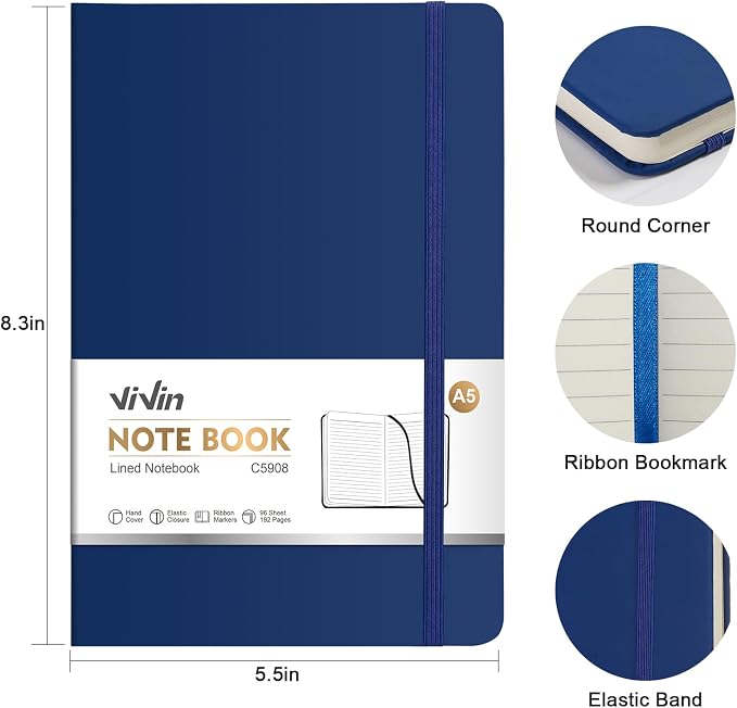 ViVin Lined Journal Notebooks for Work, 192 Pages, Medium 5.5 x 8.3 inch - Image 2