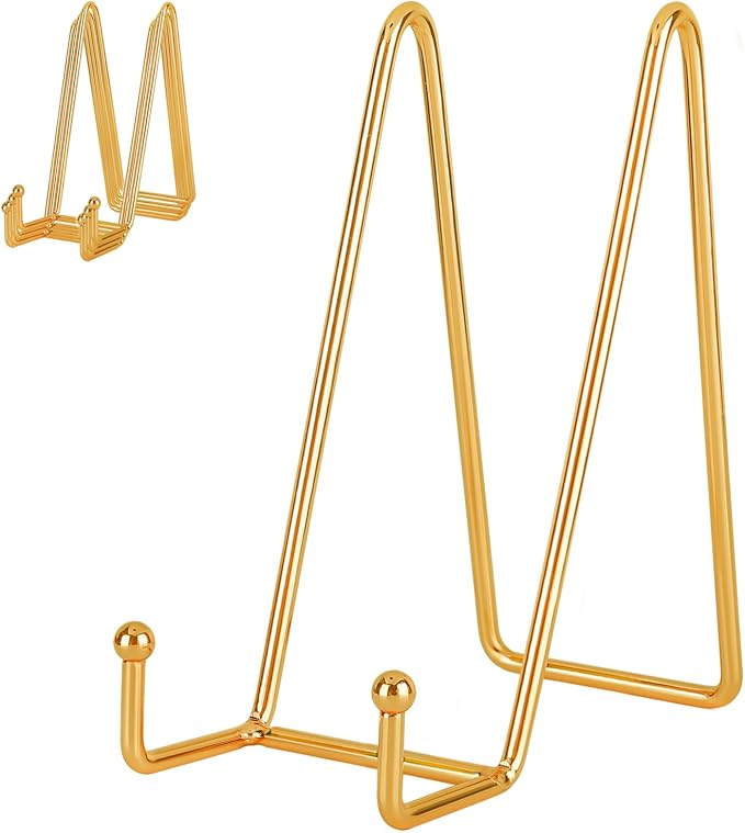 IBosins 5 Pack 8 Inch Plate Holder Display Stands, Large Metal Gold Frame Stand by IBosins