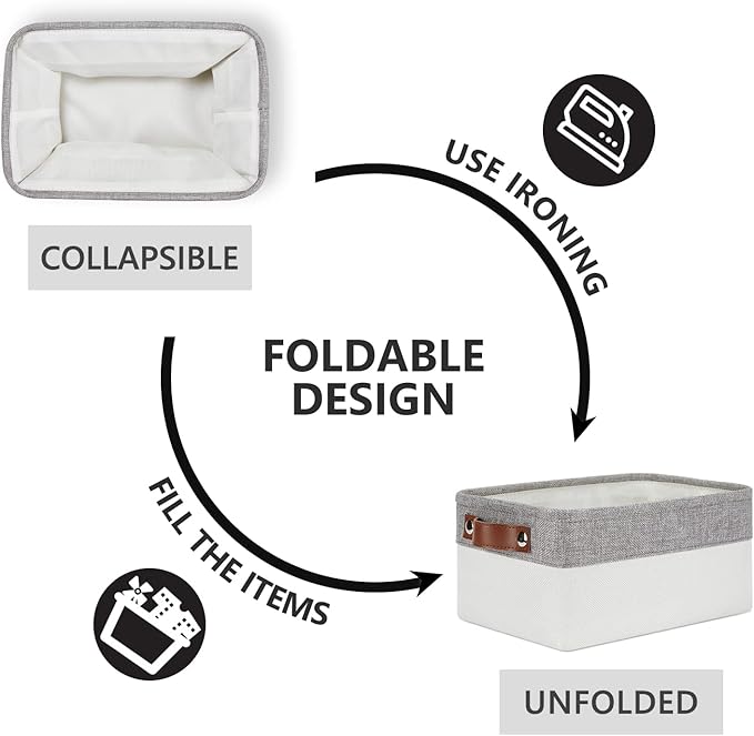 DULLEMELO Storage Baskets Bins for Organizing, Small Fabric Baskets for Shelves, Closets, Nursery, Home, Office, Empty Gift Baskets (6-Pack, Grey&White)-DeskLoop Office