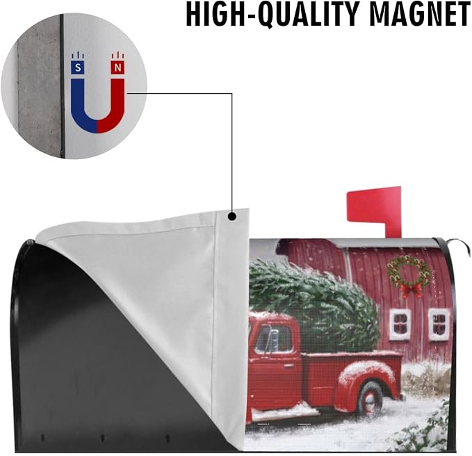 Winter Red Truck Christmas Tree Mailbox Cover, Cute Snowman Magnetic Mailbox - Image 4