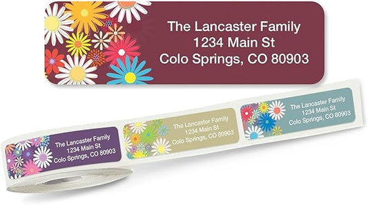 Colorful Images Petite Flowers Rolled Personalized Return Address Mailing Labels with Dispenser, Customize with Name & Shipping Address, 500 ¾” x 2½” Self Adhesive, Easy Peel Label Roll