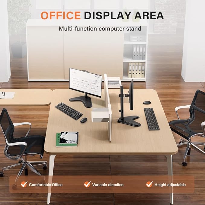 KKTONER Single Computer Monitor Stand Metal Base Free Standing Desk Vesa Mount for 13 inch to 32 inch Screen Height Adjustable Monitor Mount Full Motion Swivel Vesa 75*75mm/100*100mm Hold up 17.6Lbs-DeskLoop Office