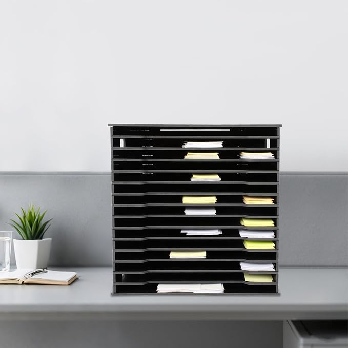 15-Slot Desktop File Organizer Rack, Vertical PVC Paper Storage Shelf - Image 4