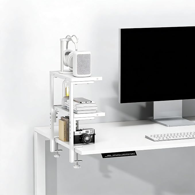 2-Tier Desk Shelf, Expandable Under Desk Storage, Clamp on Desk Shelf, Desktop - Image 7