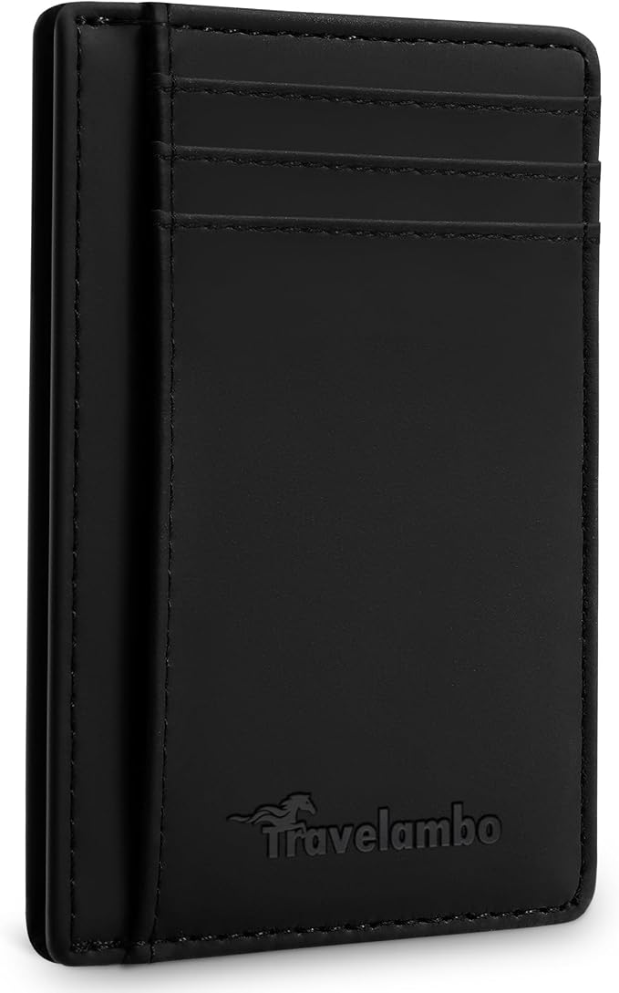 Travelambo Slim Wallet Front Pocket Minimalist Leather RFID Blocking Medium Size by Travelambo