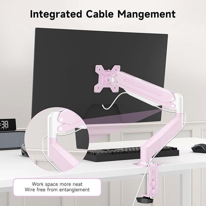 Suptek Monitor Mount Gas Spring Monitor Arm Desk Mount Fully Adjustable Fits 17-32 inch Monitors Weight Capacity up to 22 lbs,Pink(MD8PINK)-DeskLoop Office