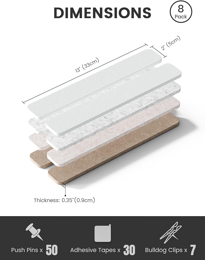 Fluxynara Cork Board Alternative Felt Strip Board 8-Pack 13"x2", Office Pin - Image 2